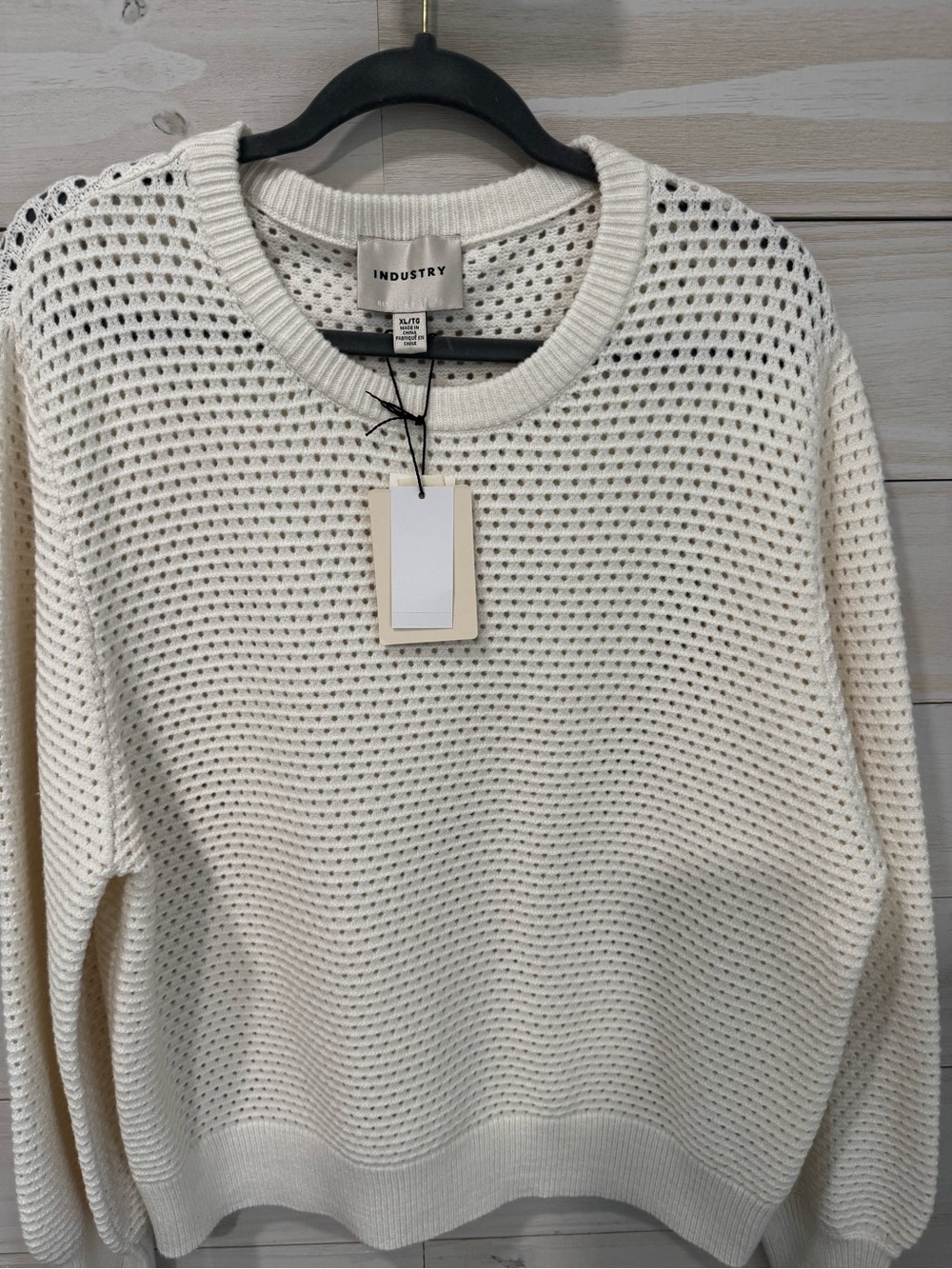 Industry Open-Knit Crewneck Sweater in Off-White